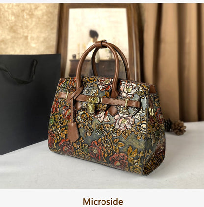 High-End Women's Large Capacity Crossbody Bag Light Luxury Camellia Relief Design Handbag for Stylish Storage