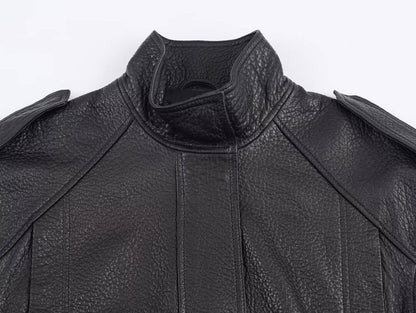 2025 WOMAN Fashion European and American Style Autumn Imitation Leather Jacket Long Sleeve Jacket Outerwear Mujer