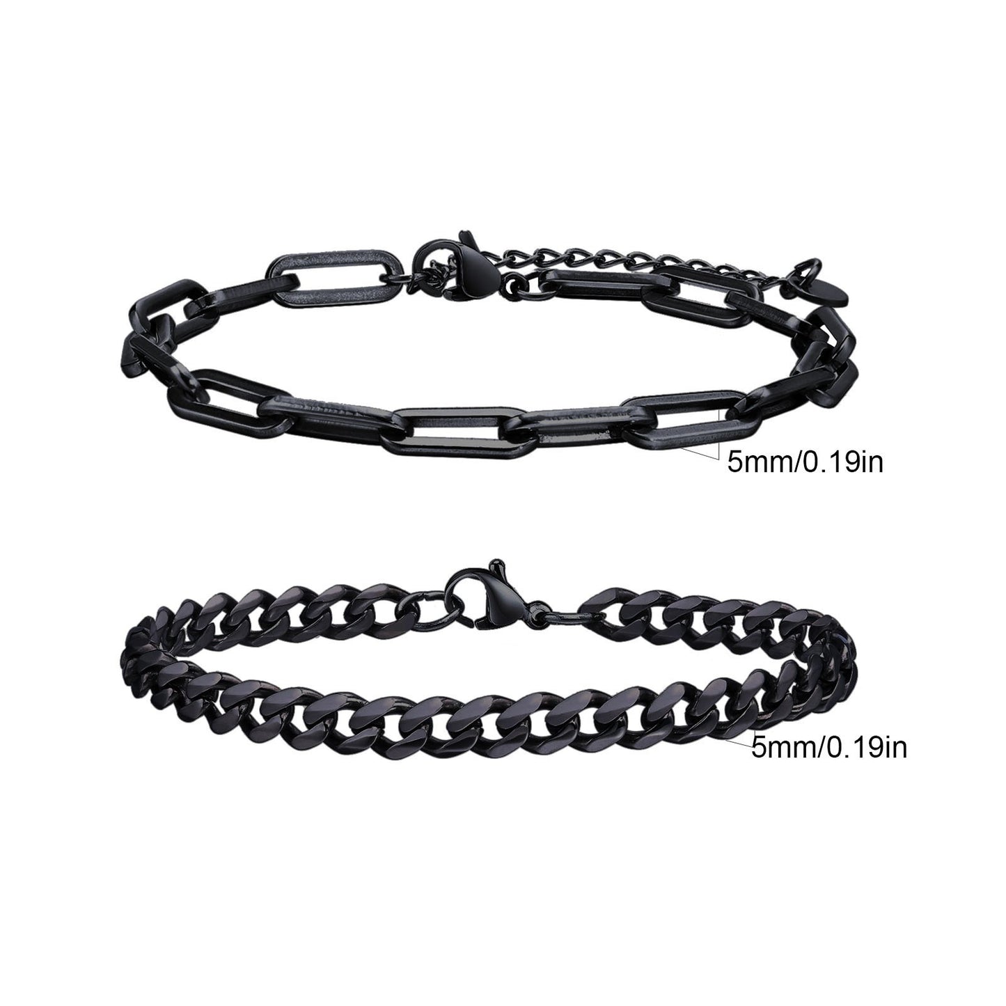 2 Pulseiras Masculinas de Corrente, Aço Inoxidável Prata Ouro Cor Preta, Corrente de Corda Torcida, Pulseira, Correntes Cubanas Modernas de Presente