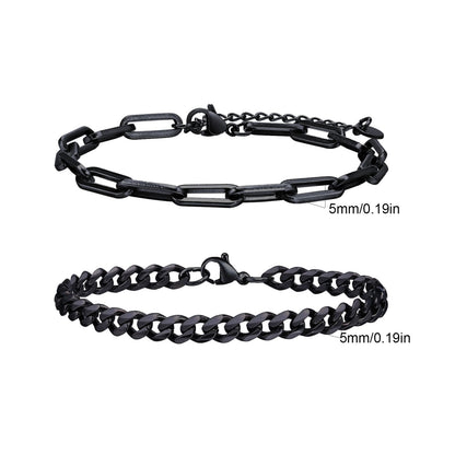 2 Pulseiras Masculinas de Corrente, Aço Inoxidável Prata Ouro Cor Preta, Corrente de Corda Torcida, Pulseira, Correntes Cubanas Modernas de Presente