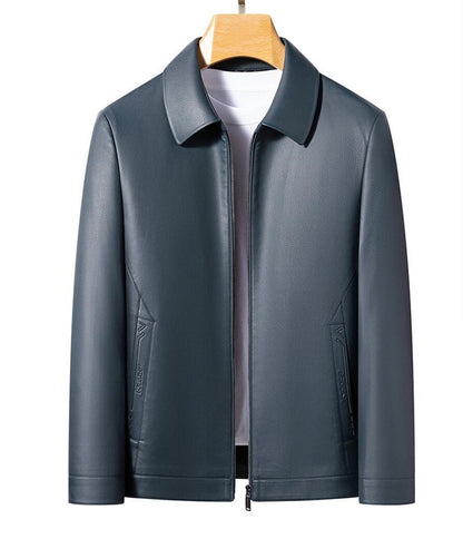 2025 Fall And Winter Models Men's Jacket Lapel Business Casual PU Leather Jacket Thin Thick Black Lake Blue