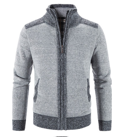 New Winter Men's Patchwork Jacket Knitted Coat Fashion Cardigan Outerwear Long Sleeves Casual Thick Slim Warm Zipper Coats