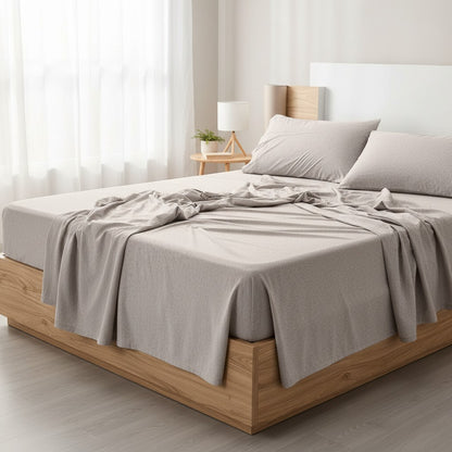 King Jersey Knit Sheet Set 4-Piece - Soft Stretchy Cotton Blend Bedding in Heather Oatmeal