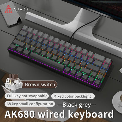 AJAZZ AK680 Teclado Mecânico para Jogos Tecla ABS 68 Teclas Teclado Bluetooth Sem Fio com Fio Troca a Quente Gasket Personalizado para Pc Laptop
