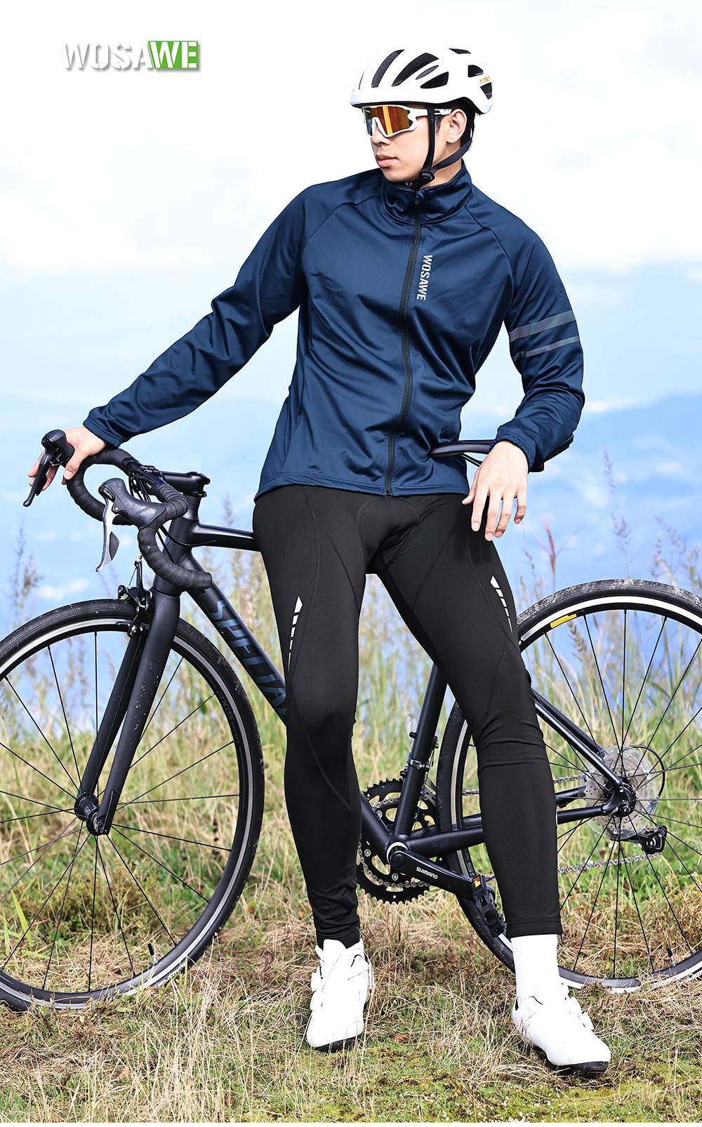 WOSAWE Winter Cycling Jacket Mens Fleece Warm Long Sleeve Bike Jacket Thermal Fabric MTB Bicycle Jersey Long Jersey