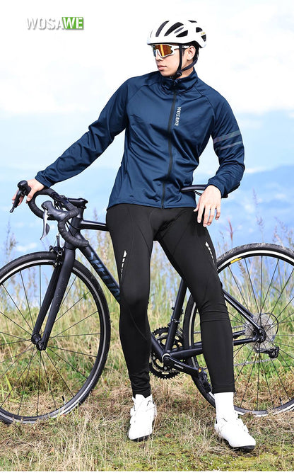 WOSAWE Winter Cycling Jacket Mens Fleece Warm Long Sleeve Bike Jacket Thermal Fabric MTB Bicycle Jersey Long Jersey