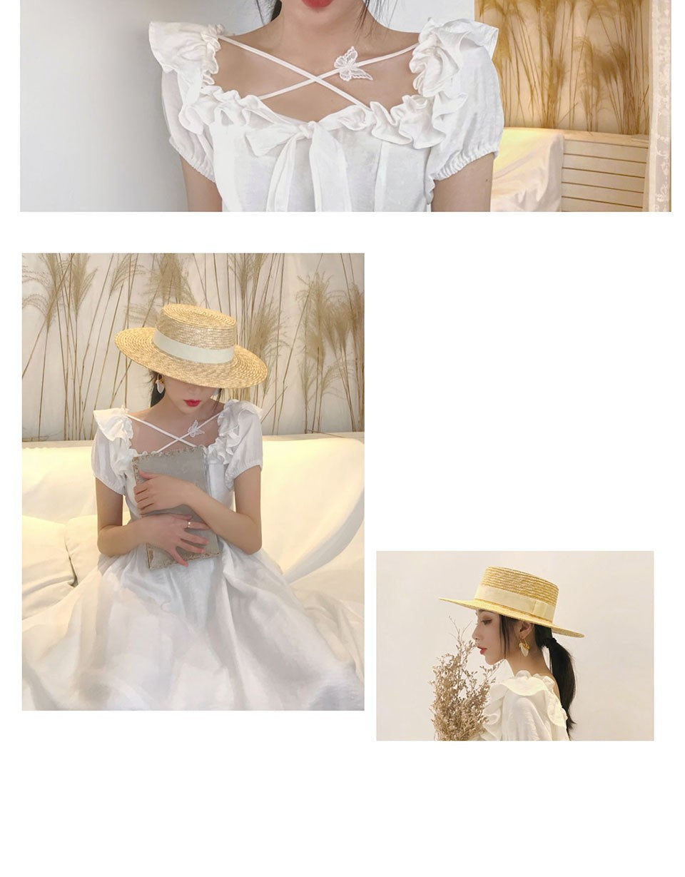 Chapéu de sol feminino de verão com aba larga, Fedora, palha de trigo natural, chapéu de praia, chapéu de sol feminino de ráfia, Panamá Jazz