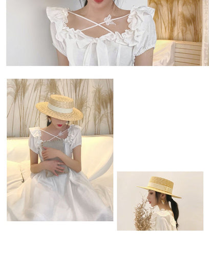 Chapéu de sol feminino de verão com aba larga, Fedora, palha de trigo natural, chapéu de praia, chapéu de sol feminino de ráfia, Panamá Jazz