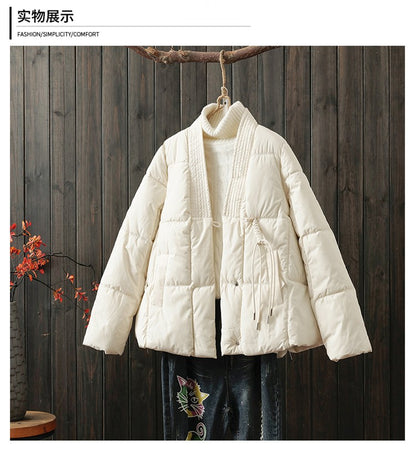 Vefadisa 2024 Autumn Winter New Red Women Parkas Coat V-neck Long Sleeve Short Parkas Casual Warm All-match Parkas Coat ZXY1194A