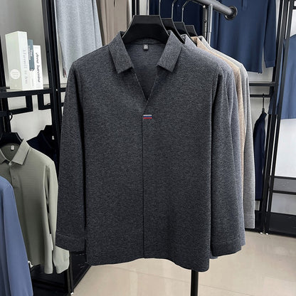 High end brand men's long sleeve V-neck polo shirt autumn fashion new striped embroidery design boutique golf top casual T-shirt