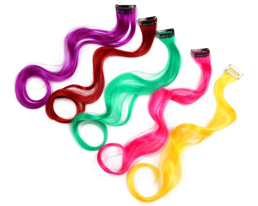Cabelo Sintético Arco-Íris Ondulado, Extensões de Cabelo Longas, Extensões de Cabelo com um Único Clipe, Perucas Coloridas de Fibra Sintética, Cabelo Falso 20";;VERDADEIRO;;"Q33,20inches