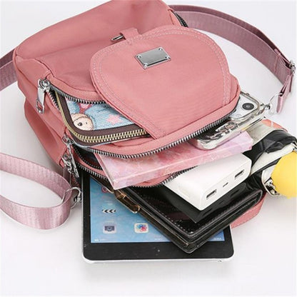 Lightweight Nylon Women's Crossbody Bag, Casual Mini Handbag with Multiple Zip Pouch, Chic Design Shoulder Bag for Everyday Use