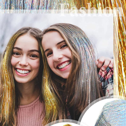 Kit de Fios Brilhantes Coloridos de Glitter para Cabelo, Fio de Cabelo Dourado Brilhante, Extensões de Corda, Acessórios de Cabelo para Mulheres, Enfeite de Cabelo