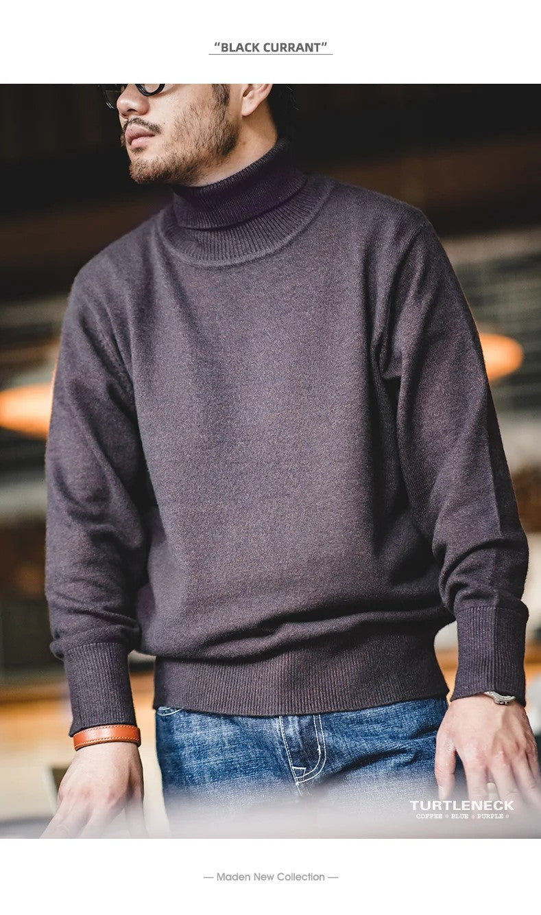 Maden Thermal Sweater Men’s Turtleneck Basic Knitted Shirts Autumn Winter Solid Thick Pullovers Turn-down Collar Soft Underwear