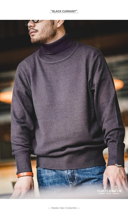 Maden Thermal Sweater Men’s Turtleneck Basic Knitted Shirts Autumn Winter Solid Thick Pullovers Turn-down Collar Soft Underwear