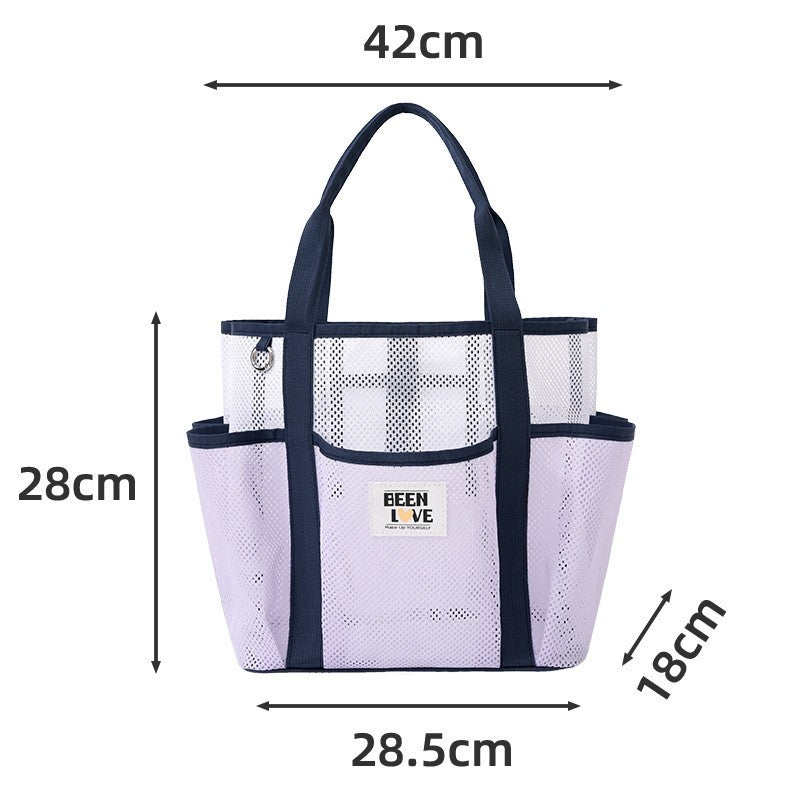 Transparent Mesh Handheld Beach Bag with Large Capacity for Swimming Big Eye Net Beach Bag Portable Handbag for Beach Accessorie