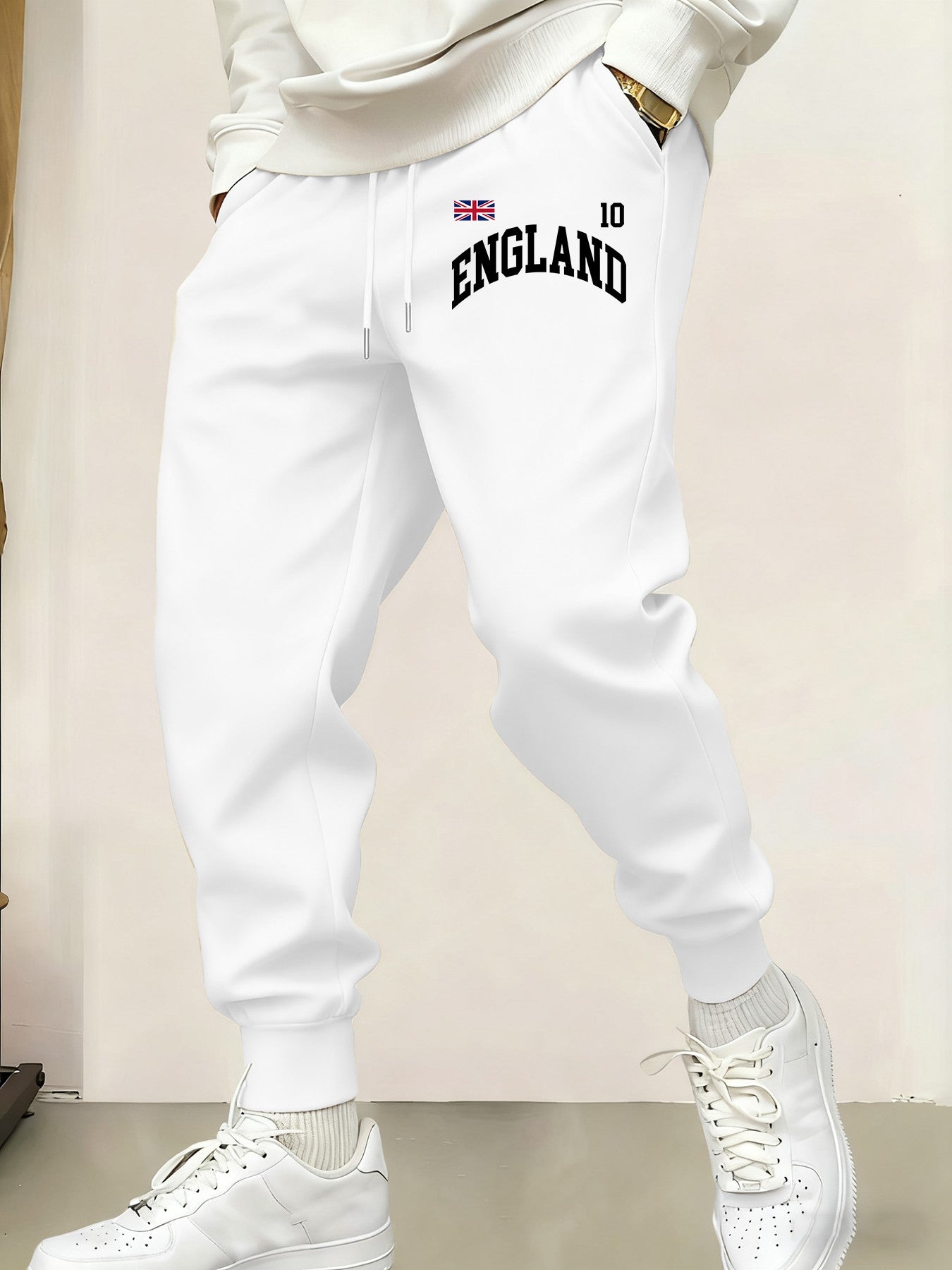 Calça de Moletom Masculina Estampada Inglaterra Reino Unido Calça da Moda Casual com Elástico na Cintura Esportiva com Cordão para Outono