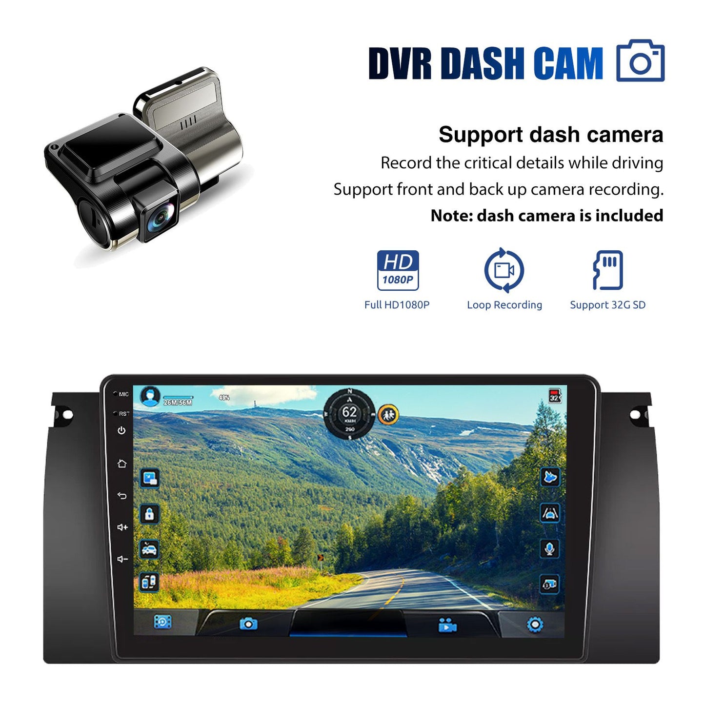 4+64GB For BMW E38 E39 E53 X5 Apple Carplay 9" Android 15.0 Car Stereo Radio Touch Screen GPS Navigation WiFi SWC BT FM+DVR&CAM