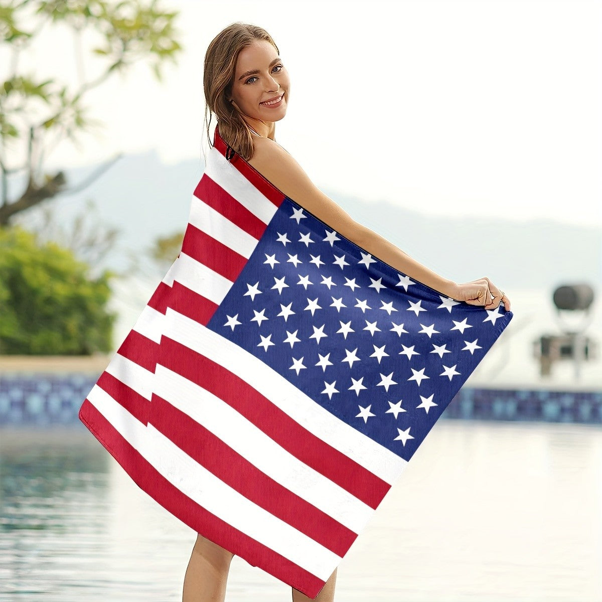 American flag pattern oversized beach towel, quick-drying bath towel, suitable for outdoor swimming, gym and camping