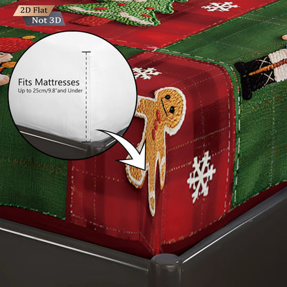 Conjunto de 3 peças de lençol sem elástico com estampa de Natal e emenda de tecido, vários tamanhos, colcha macia, decoração de quarto, lavável à máquina