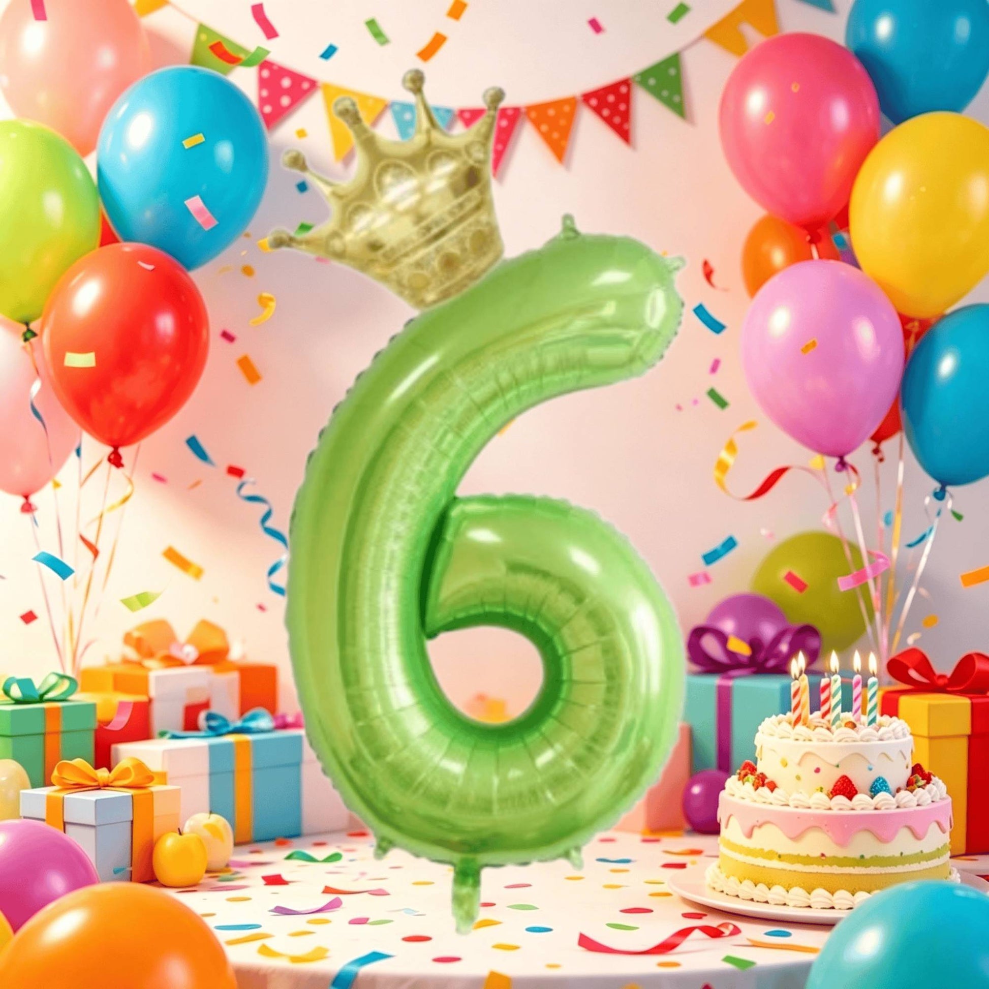 2Pcs 40Inch Fruit Green 0-10 Number Foil Balloon with Mini Gold Crown for Birthday Christmas Valentine Party Decor