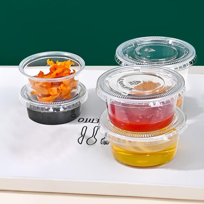 400 unidades de potes de plástico descartáveis de 60ml com tampas, copinhos para shots de gelatina, potes plásticos para suflê ou condimentos