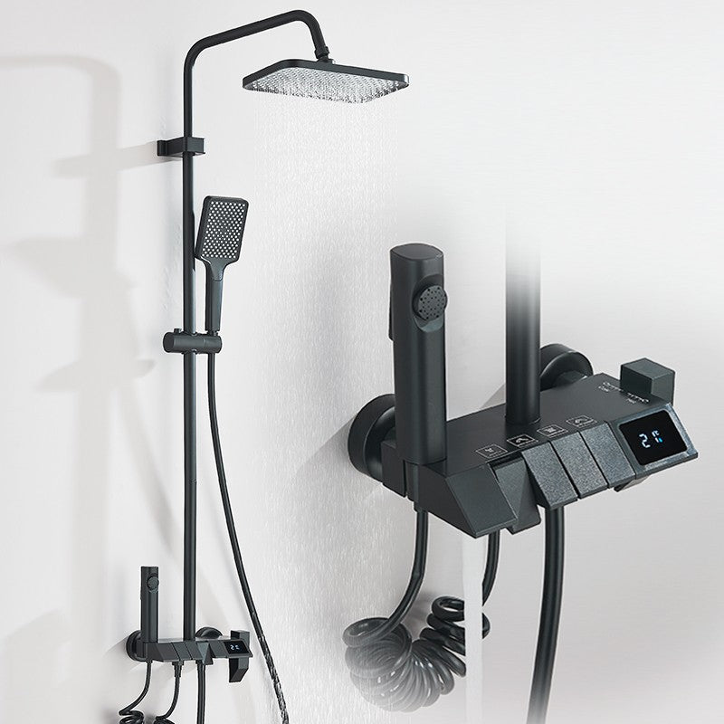 Conjunto de Torneira de Chuveiro Digital Inteligente Rozin Preto Estilo Piano Sistema de Banheiro Queda de Chuva Misturador Digital Cinza com Chuveirinho Bidê