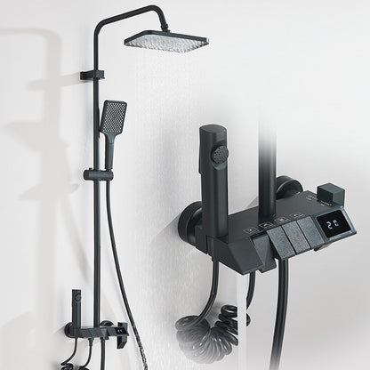 Conjunto de Torneira de Chuveiro Digital Inteligente Rozin Preto Estilo Piano Sistema de Banheiro Queda de Chuva Misturador Digital Cinza com Chuveirinho Bidê