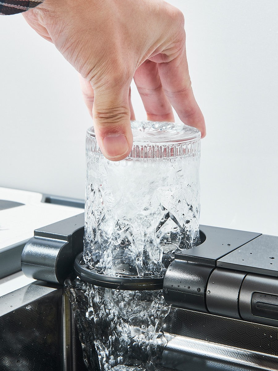 304 Stainless Steel Kitchen Sink Double Waterfall Single Slot Integrated Digital Display Faucet Set Soap dispenser Cup Washer