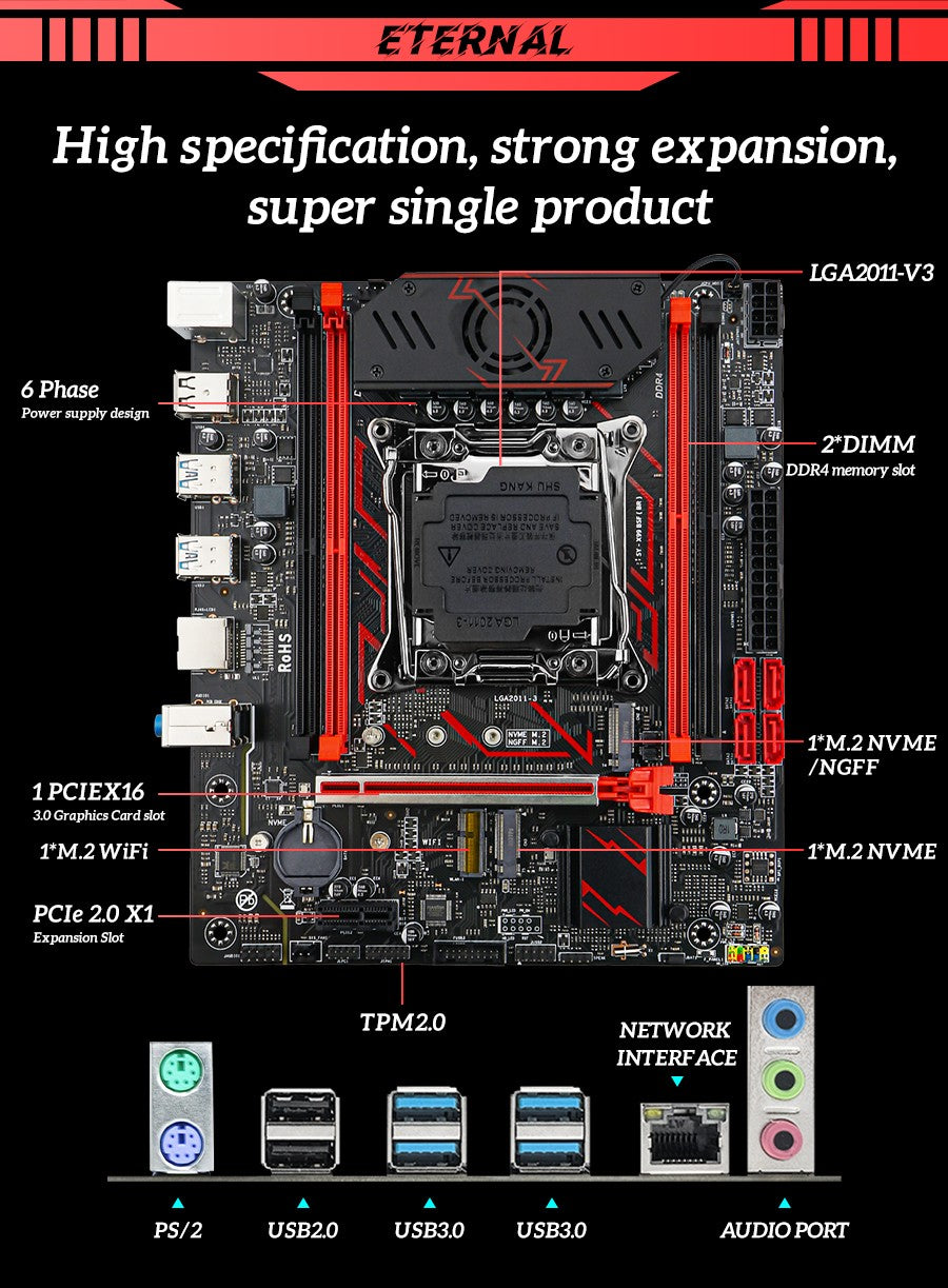 Gaming Motherboard Set SOYO X99 C612chip with Intel Xeon E5 2680 V4 CPU DDR4 8G*1 2133MHz RAM Computer components Mainboard TPM2