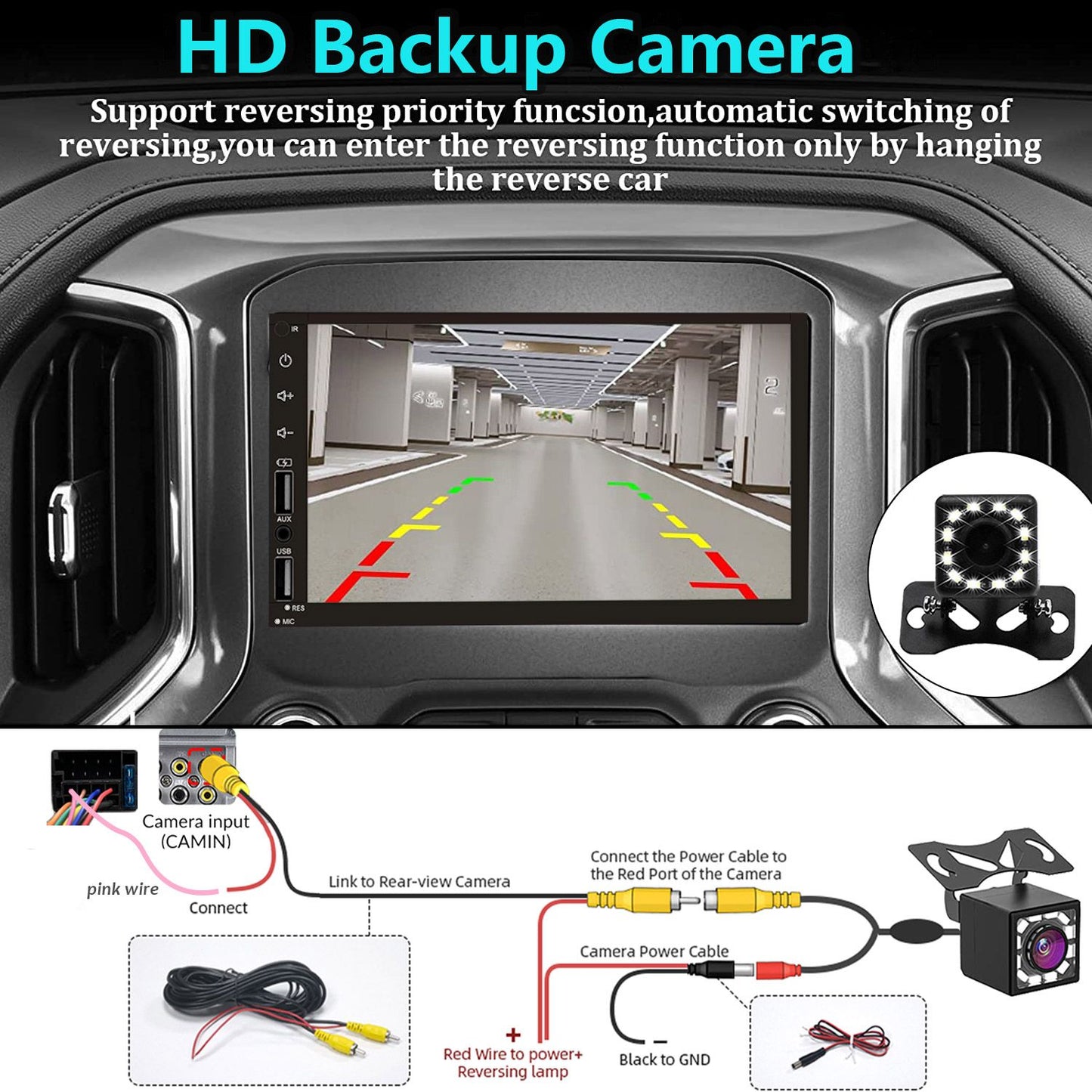 Leadfan 7 polegadas Tela Touchscreen Som Automotivo 2 Din CarPlay Android Auto Player de Vídeo para Carro com Câmera de Painel e Câmera de Ré BT FM 2USB