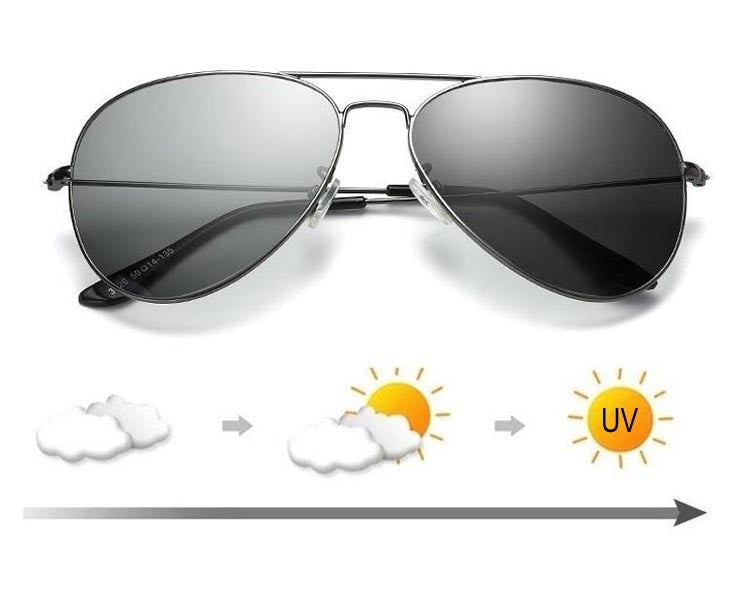 Óculos de Sol Polarizados Masculinos, Fotocromáticos, Modelo Aviador, Armação da Moda para Homens 3026