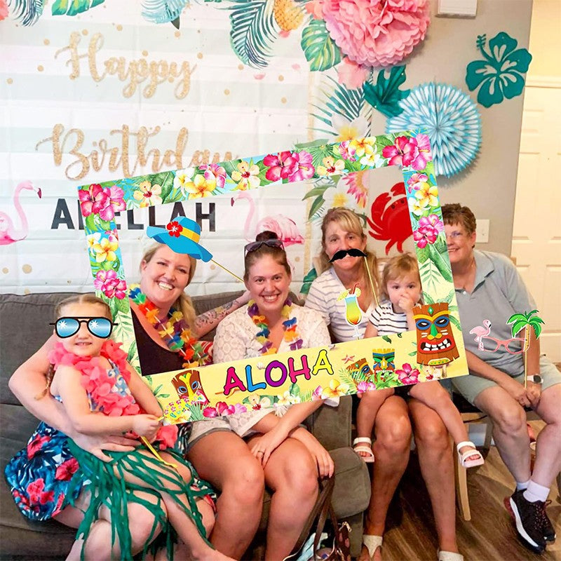 23pcs Hawaiian Party Decorations Photo Booth Props Paper Pineapple Flower Summer Beach Pool Party Hawai Aloha Party Supplies
