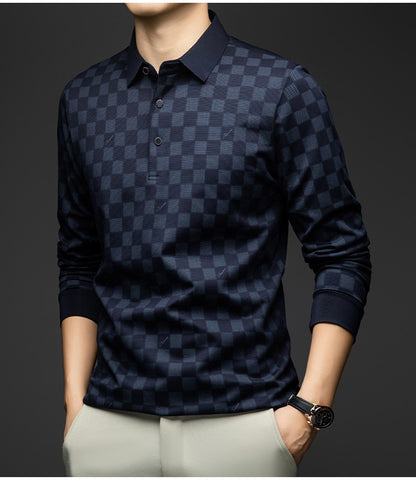 BROWON Polo Shirts for Man Autumn Business Slim Fit Long Sleeve T Shirt Men 2025 New Casual Loose Pullover Plaid Men Tops & Tees