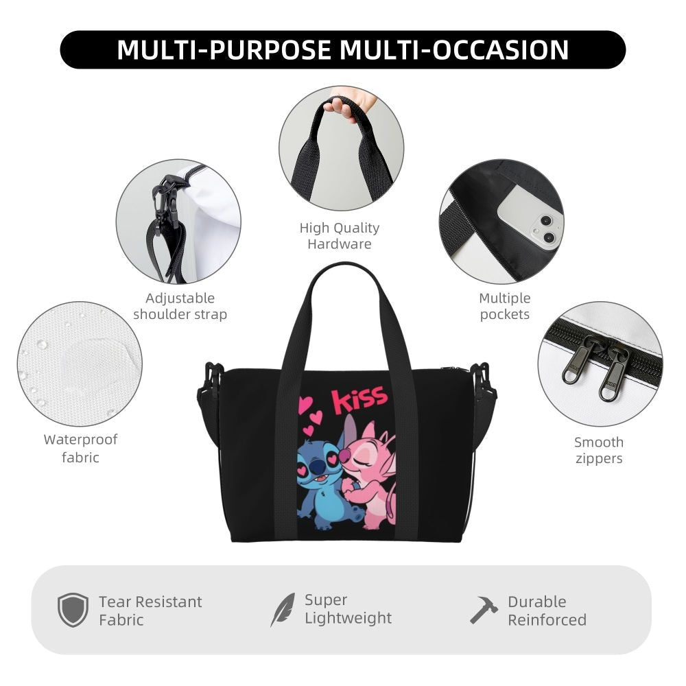 Custom Large SLilo And Stitch Cartoon Tote Bag Women Anime Shopping Shoulder Beach Gym Travel Bag