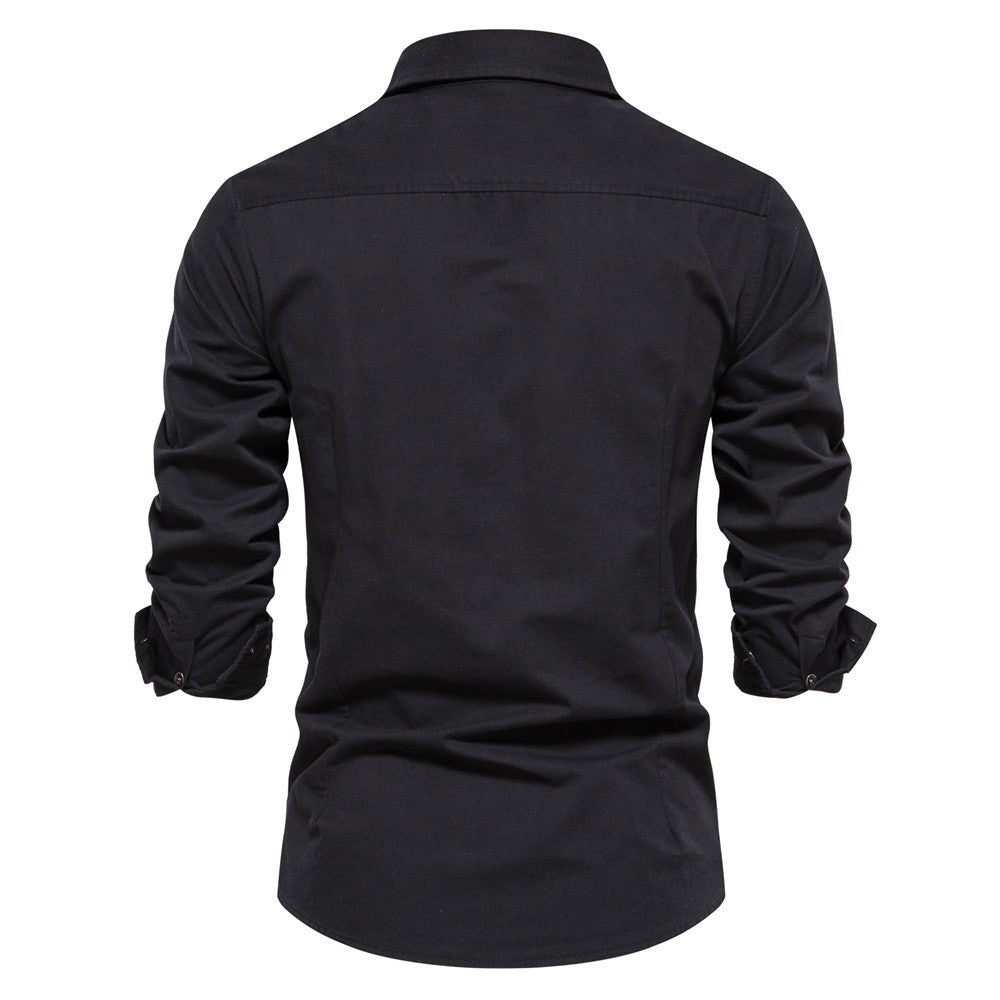 AIOPESON 2023 New Autumn Military Style 100% Cotton Pocket Shirt for Men Solid Color Slim Casual Men Shirts Long Sleeve