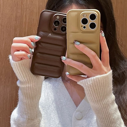 Luxury Down Jacket fine hole silicon case for iPhone 16 15 14 13 12 11 XR XS Pro Max Plus soft protection phone cover for winter