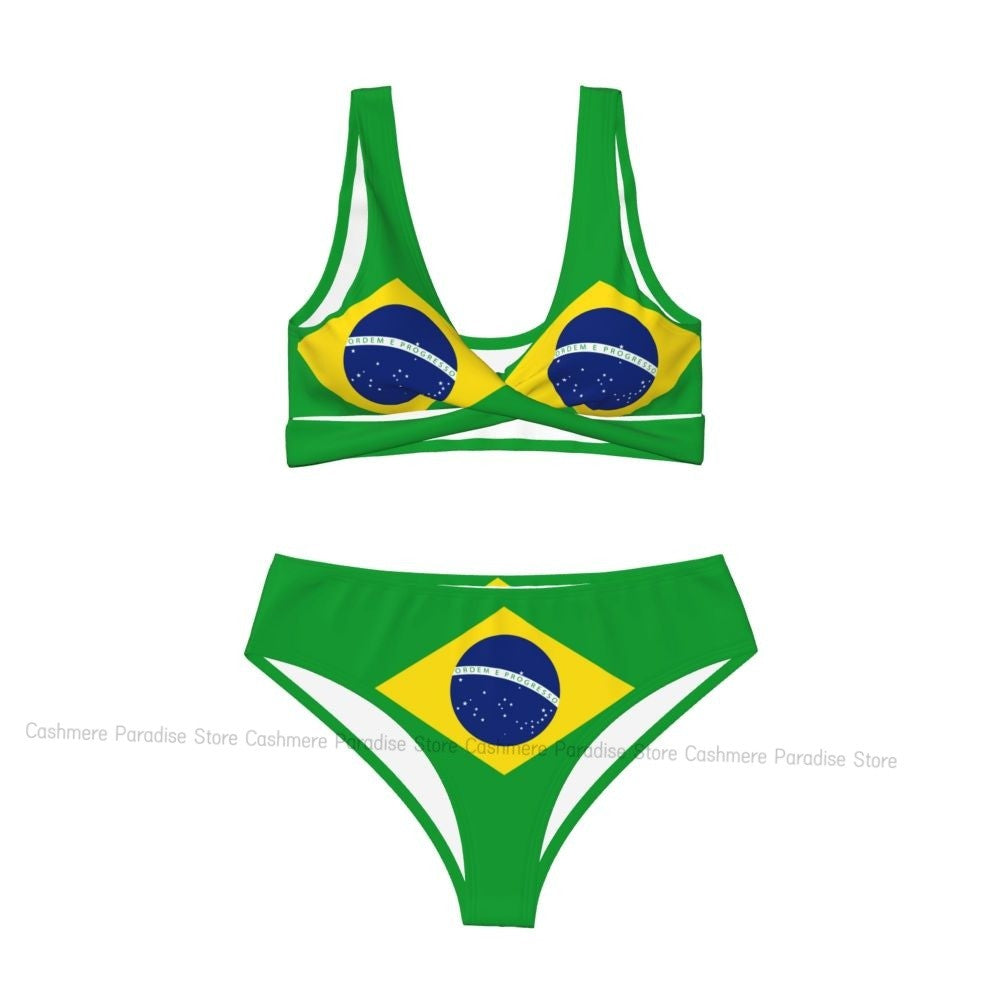 The Push-Up Brazil Flag Sexy Bikini Women Swimwear Female Swimsuit Swimming Bathing