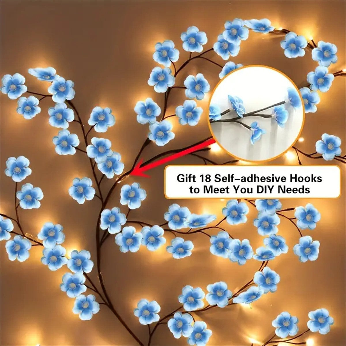 Cherry LED Tree Branch Lights 8 Modes USB Powered Cherry Blossom Branch Decoration Night Lights for Indoor Home Walls and Doors