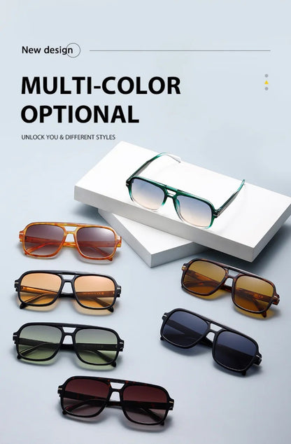 3507 Double Bridge Square Aviator Sunglasses - UV400 Vintage Pilot Style, Retro Classic Sun Glasses for Men Women Unisex 411240