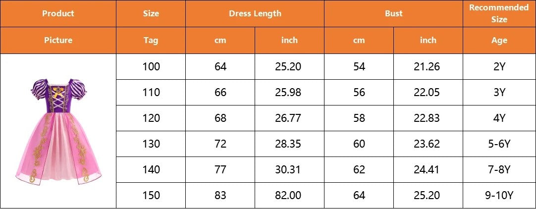 Disney Rapunzel Princess Dress Girl Purple Puff Sleeve Cosplay Tangled Costume Halloween Vestido Kids Birthday Ball Gown Clothes