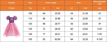 Disney Rapunzel Princess Dress Girl Purple Puff Sleeve Cosplay Tangled Costume Halloween Vestido Kids Birthday Ball Gown Clothes