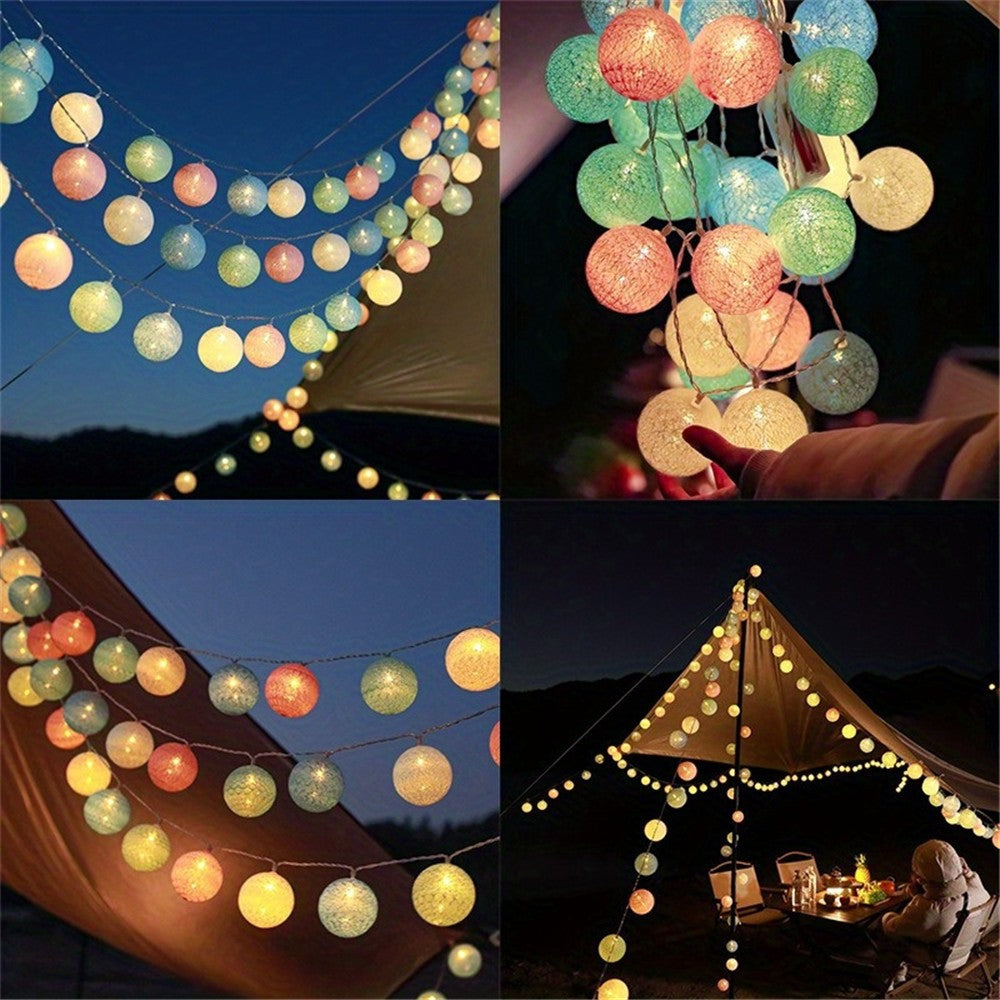 10/20LED Cotton Balls String Lights Battery Powered Fairy Garland Lighting Strings Holiday Wedding Party Decoration Birthday