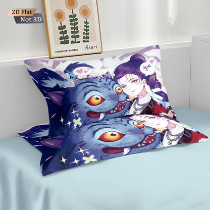 3pcsK-Pop Demon Hunters Printed Chipless Bedding, Multi Sized Bedding, Dormitory duvet Cover, Soft Machine Washable Decoration