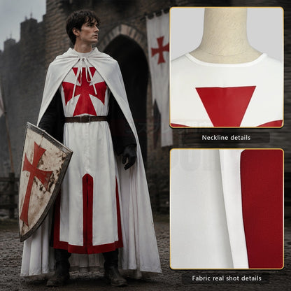 HOLOUN Medieval Knights Templar Cosplay Costume Halloween Convention Christmas Cape Top Belt