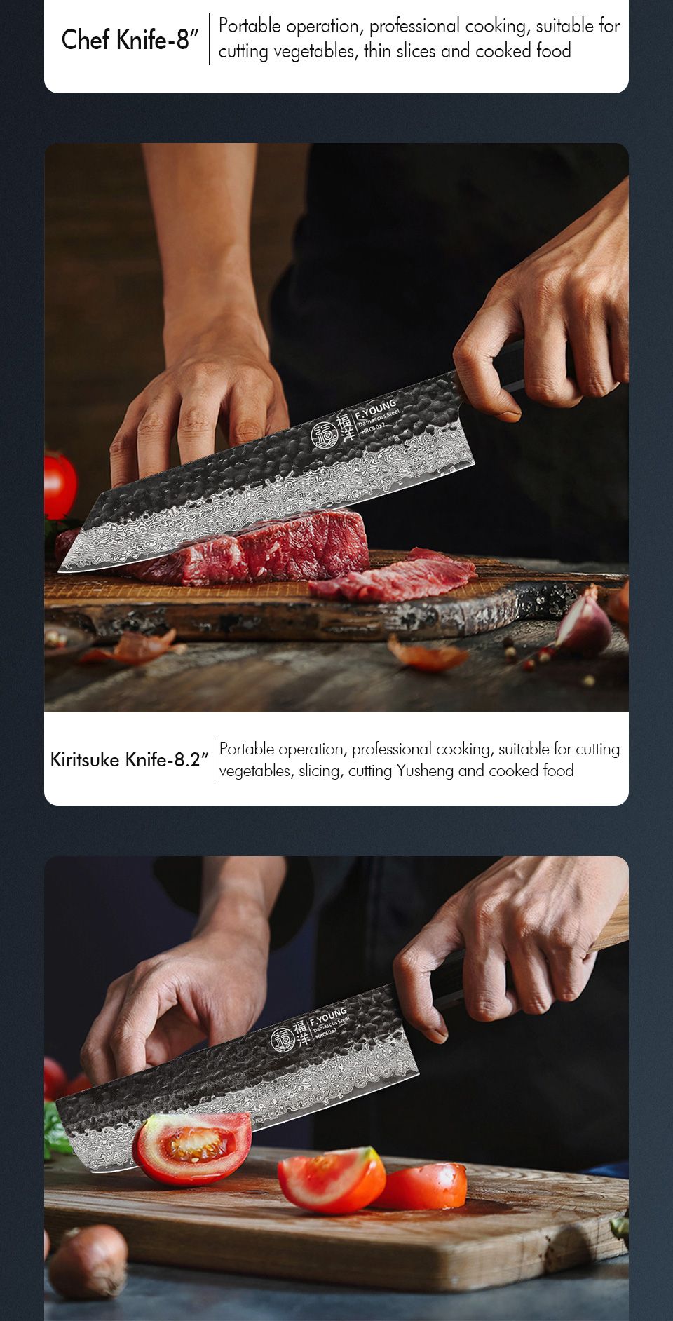 F.YOUNG Damascus Steel Kitchen Knives Japanese Hand Forged Chef Knife Vegetable Slicing Sashimi Utility Kitchen Cooking Tools