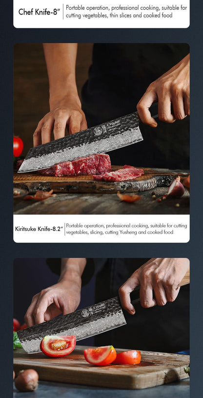 F.YOUNG Damascus Steel Kitchen Knives Japanese Hand Forged Chef Knife Vegetable Slicing Sashimi Utility Kitchen Cooking Tools