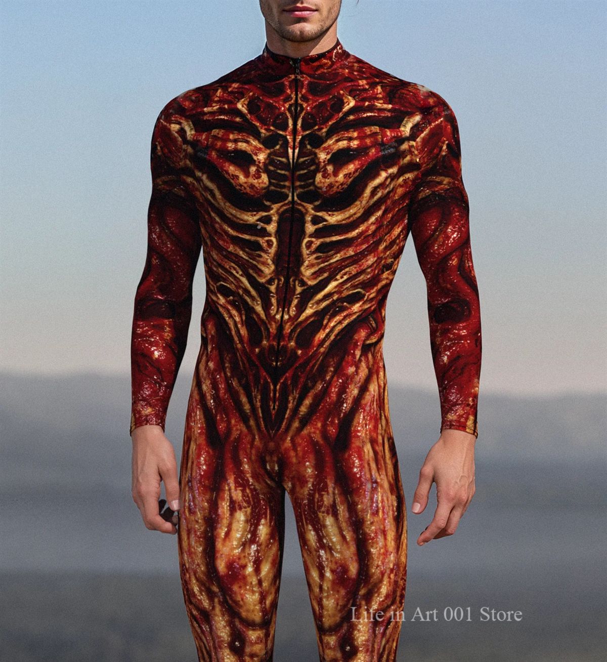 Scary Halloween Blood Zombie Bodysuit Costume Men 3D Digital Skeleton Printed Tights Jumpsuit Holiday Stage Party Performance
