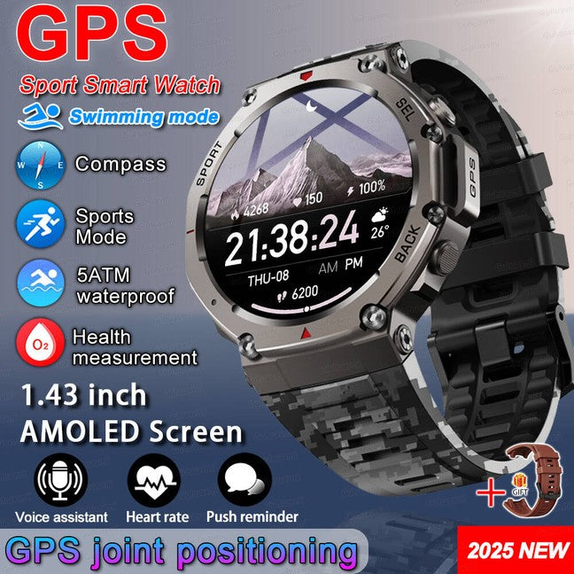 T-Rex 3 Ultra Built-in Dual-band GPS Smartwatch 5ATM Waterproof 48mm AMOLED Compass 170+ Sport Durable Military Smart Watch 2025