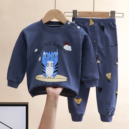 Conjunto de Duas Peças de Roupa de Casa Infantil Meninos Estampa Dinossauro Outono Inverno, Conjunto de Manga Comprida, Fantasia Infantil, Pijamas Infantis